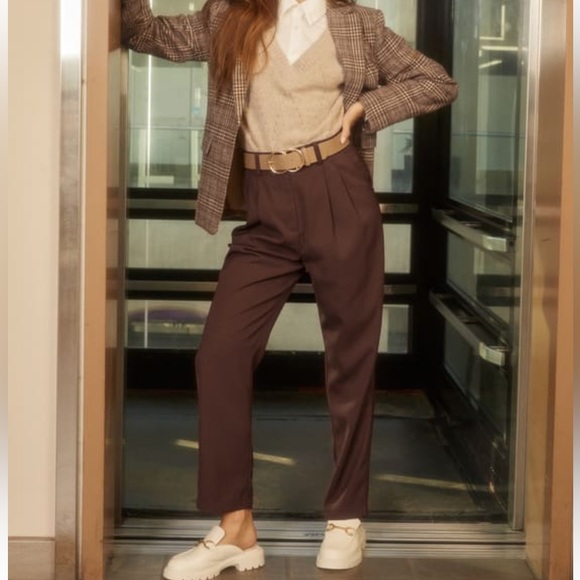 Brown Twill High Rise Tapered Trouser Pants (Small) - Picture 6 of 6